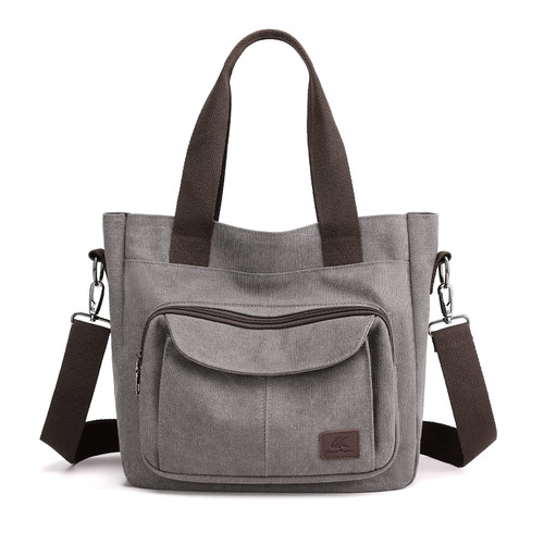 Women's Canvas Shoulder Crossbody Bag Small Tote Purse Multi-pocket Work Bags Top Handle Handbag (Gray)