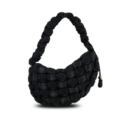 Puffer Bag Quilted Padded Tote Bags for Women Puffy Hobo Purse Lightweight Down Cotton Crossbody Shoulder Bag Black