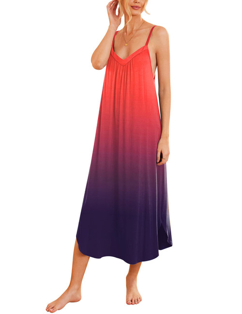 Ekouaer Womens Sleeveless Long Nightgown Slip Night Dress Cotton Sleepshirt Chemise Orange_Gradient XXL Ekouaer Womens Sleeveless Long Nightgown Slip Night Dress Cotton Sleepshirt Chemise Orange_Gradient XXL
