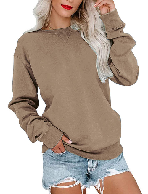 PGANDS Women's Cute Crew Neck Sweatshirts Long Sleeve Tunic Tops Loose Casual Pullover Tops A- Brown