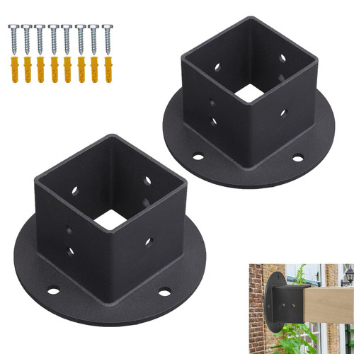 Wpbhk 2Pcs Floor Flange 2x2 Post Anchor Base Heavy Duty Solid Square Fence Pole Base Black Wall Mount Brackets kit for Deck Railing Mailbox