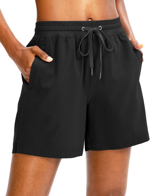 YYV Women's 5" Hiking Golf Shorts Quick Dry Athletic Shorts for Summer Outdoor Casual with Pockets(Black Large)