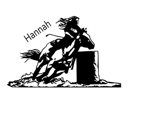 Horse Wall Decal, barrel racer rodeo cowgirl sticker, personalized name, girls room western theme decor, pony, auto, truck trailer graphic 32 X 20 inches