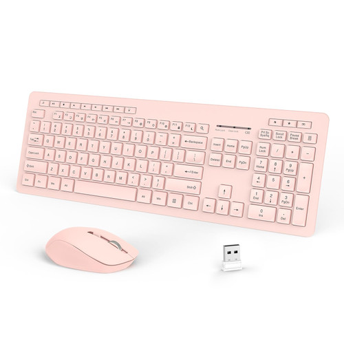 Seenda Wireless Keyboard and Mouse Combo, Full Size 2.4GHz Wireless Quiet Keyboard Mouse with USB Receiver, Cute Ergonomic Cordless Keyboard Mouse for Windows Laptop Computer Desktop, Pink