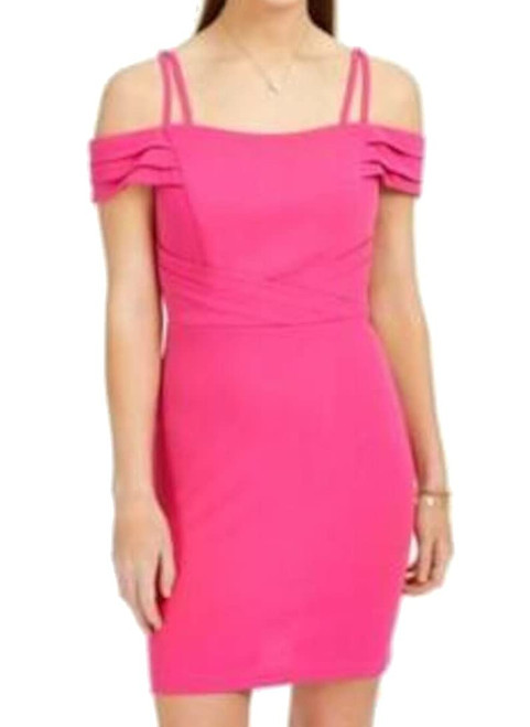 Teeze Me Womens Pink Cold Shoulder Spaghetti Strap Short Evening Body Con Dress Juniors 17/18