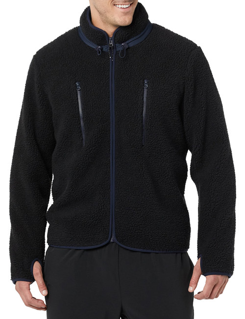 Amazon Essentials Men's Teddy Fleece Full-Zip Jacket, Black, Large