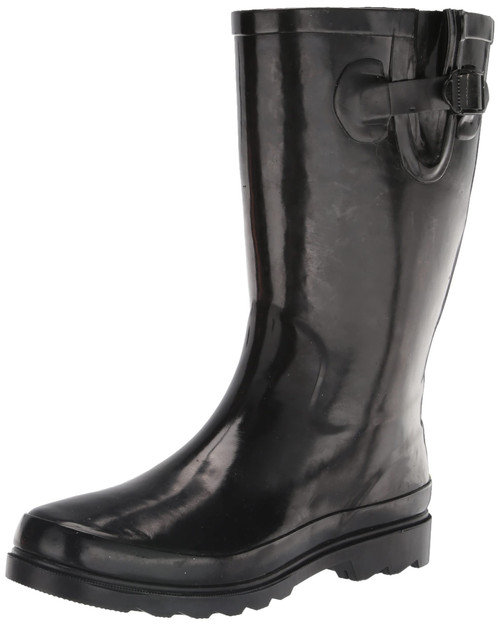 Western Chief Women Solid Tall Waterproof Rain Boot, Black Gloss, 6