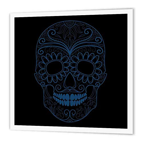 3dRose ht_130487_1 Blue and Black Sugar Skull Day of The Dead Art Iron on Heat Transfer for White Material, 8 by 8" 3dRose ht_130487_1 Blue and Black Sugar Skull Day of The Dead Art Iron on Heat Transfer for White Material, 8 by 8"