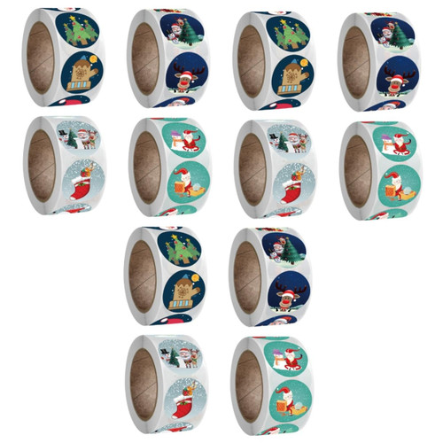 MAGICLULU 12 Rolls Christmas Roll Stickers Round Christmas Stickers Snowflake Sealing Stickers Christmas Sealing Label Round Labels Bag Tags for Gifts Gift Tags for Gift Bags Seal Decals