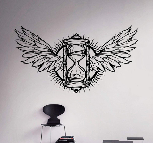 Feathers Wings Wall Decal - Hourglass Vinyl Sticker Sand Glass Home Decor Ideas Interior Wall Art Made in USA - 12x15 Inch