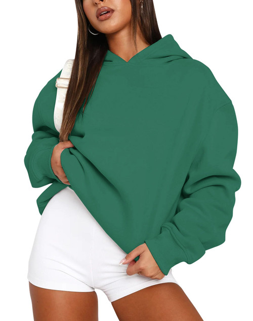 PRETTODAY Women's Oversized Hoodie Casual Sweatshirts Long Sleeve Solid Loose Pullover Tops Green