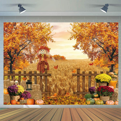 CYLYH 8x6ft Autumn Thanksgiving Backdrop Fall Backdrop Fall Pumpkins Maple Leaves Photo Backdrops Autumn Harvest Farm Background for Pictures Thanksgiving Party Decorations Banner