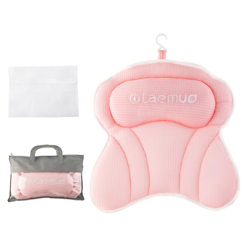 Olaemuo Bath Pillow Ergonomic Bathtub Pillow, Bath Bathtub Pillows for Tub for Head and Neck Support, Bath Tub Shower Pillow Headrest, Spa Bath Tub Pillow for Bubble Bath with 6 Suction Cups-Pink