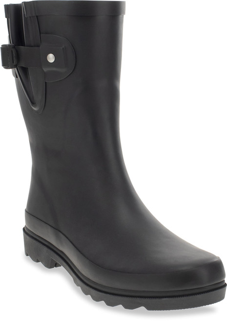 Western Chief Women Solid Mid Height Waterproof Rain Boot, Black Matte, 6