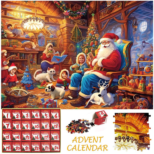 Jigsaw Puzzle Advent Calendar 2023 Christmas Puzzles Santa's Party Puzzle 24 Parts 1000 Pieces Puzzles for Adults Kids Jigsaw Puzzles 1000 Pieces Holiday Puzzle Countdown to Christmas Puzzles Gift