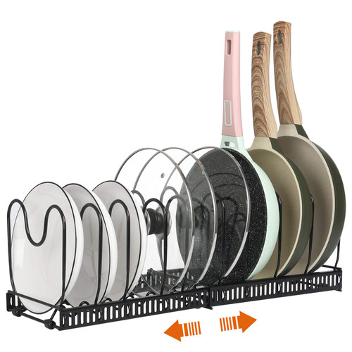 Pot Rack Organizer -Expandable Pot and Pan Organizer for Cabinet,Pot Lid Organizer Holder with 10 Adjustable Compartment for Kitchen Cabinet Cookware Baking Frying Rack