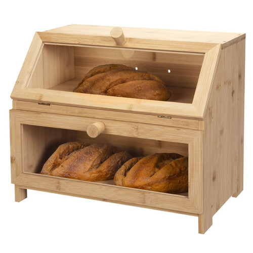 HAPOO Bread Box for Kitchen Countertop Large Bamboo Bread Box Double Layer Bread Storage Container with Transparent Acrylic Windows