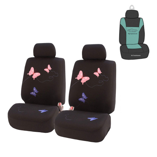 FH Group Car Seat Covers Butterfly Embroidered Seat Covers Front Set with Gift - Universal Fit for Cars, Trucks & SUVs (Black) FB055102