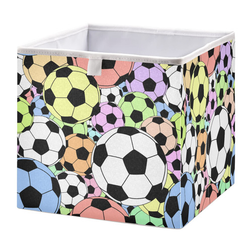 Emelivor Colorful Soccer Footballs Cube Storage Bin Foldable Storage Cubes Waterproof Toy Basket for Cube Organizer Bins for Toys Nursery Kids Closet Book Bathroom Office - 15.75x10.63x6.96 IN