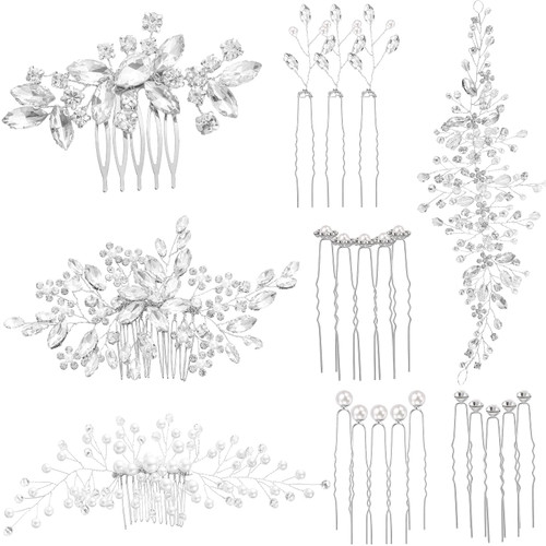 44 Pieces Wedding Hair Comb Faux Pearl Crystal Bride Hair Accessories Hair Side Comb Clips U-shaped Flower Rhinestone Pearl Hair Clips for Bride Bridesmaid (Elegant Style)