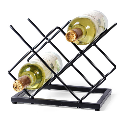 Drincarier Countertop Wine Rack - 5 Bottle Freestanding Modern Gold Metal Small Wine Rack - Tabletop Wine Holder Stand for Cabinet, Pantry, Wine Bottle Storage (I-5 Bottles Black)