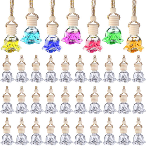60 Pcs Hanging Car Air Freshener Car Diffuser Bottles Empty Glass Perfume Bottles Air Freshener Diffuser Bottle Pendant for Essential Oils Fragrance Aromatherapy Bottle Ornament Decor (Rose Style) 60 Pcs Hanging Car Air Freshener Car Diffuser Bottles Empty Glass Perfume Bottles Air Freshener Diffuser Bottle Pendant for Essential Oils Fragrance Aromatherapy Bottle Ornament Decor (Rose Style)