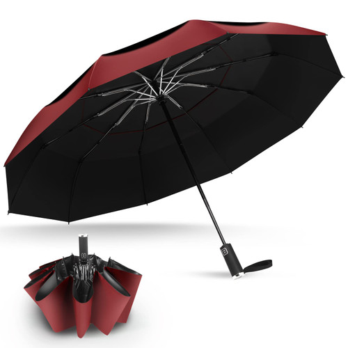 Umbrellas for Rain Windproof Travel Umbrella Folding Portable Compact Umbrella with Automatic Open Close for Men and Women Burgundy 46