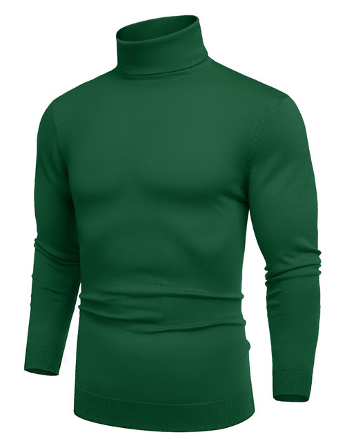 COOFANDY Men's Slim Fit Turtleneck Sweater Casual Basic Knitted Long Sleeve Pullover Sweater Green