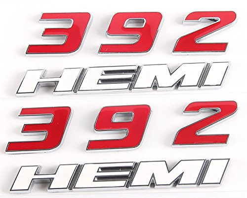 392 HEMI Emblem Fender Side Badge Sticker 6.4L Decal For Dodge Challenger SRT Chrysle 300c 3500 SRT8 HEMI Emblem Nameplates White&Red(Pack of 2)