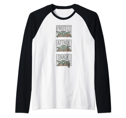 Star Wars The Mandalorian The Child Protect Attack Snack Raglan Baseball Tee