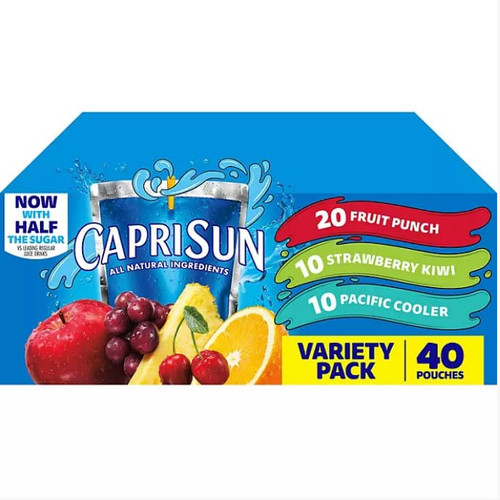 BEEQ BOXES - (40 Count) Capri Sun Kids Juice Beverage 20 FRUIT PUNCH And 10 Strawberry Kiwi And 10 Pacific Cooler Variety Pack - 6 Fl Oz
