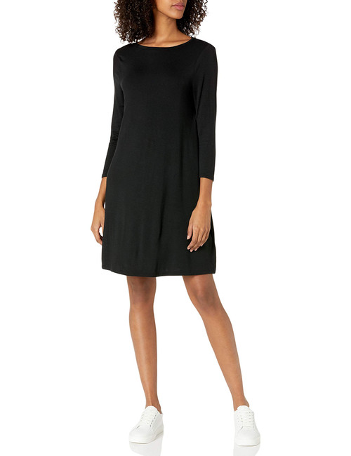 Amazon Essentials Women's 3/4 Sleeve Boat-Neck Dress (Available in Plus Size), Black, 2X
