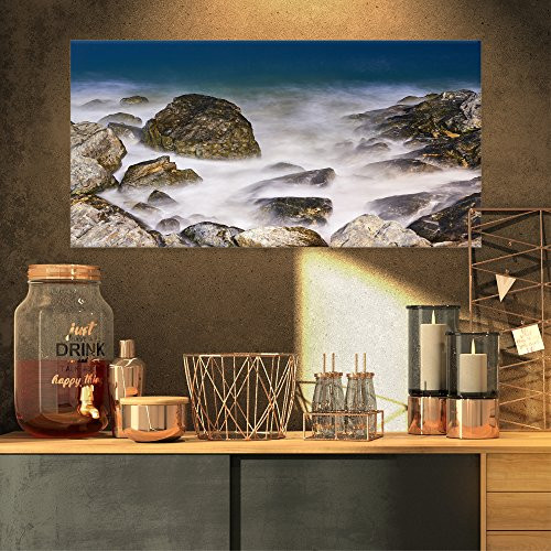 Design Art PT10710-32-16 Rocky Waves at Haeundae Coast Busan-Contemporary Seascape Art Canvas-32X16, 32x16, Blue Design Art PT10710-32-16 Rocky Waves at Haeundae Coast Busan-Contemporary Seascape Art Canvas-32X16, 32x16, Blue