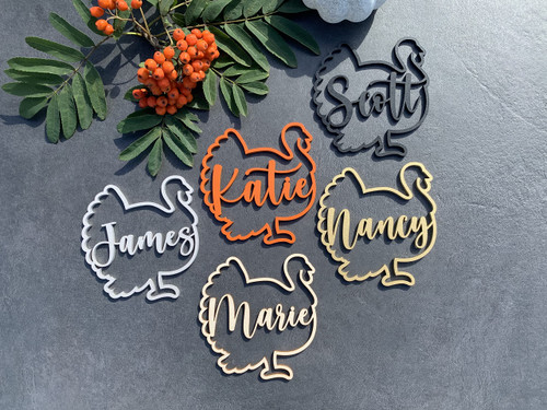 Thanksgiving place cards, Custom Turkey Place cards, Personalized Dinner Place Setting, Wooden Escort Cards, table decoration, Wooden name tag