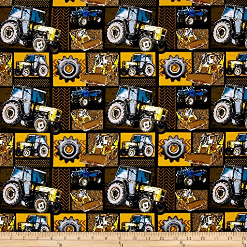 David Textiles Construction Zone Machinery Patchwork Yellow/Black Fabric by The Yard