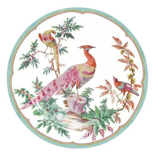 Caspari Chelsea Birds Paper Dinner Plates in Celadon - 16 Count