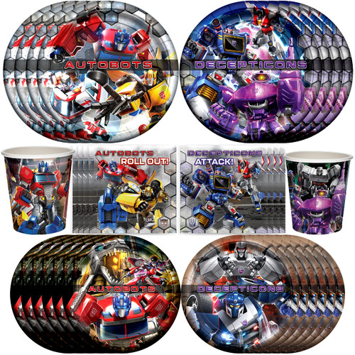 Treasures Gifted Officially Licensed Transformers Party Supplies - Serves 16 Guests - Dinnerware Classic Set Transformers Birthday Party Supplies - Transformers Plates, Transformers Napkins, & Cups