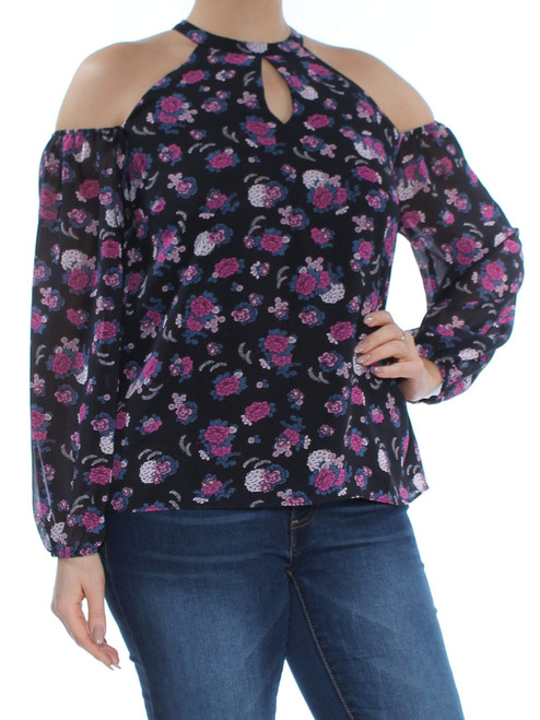bar III Womens Cold Shoulder Peasant Blouse, Purple, Large