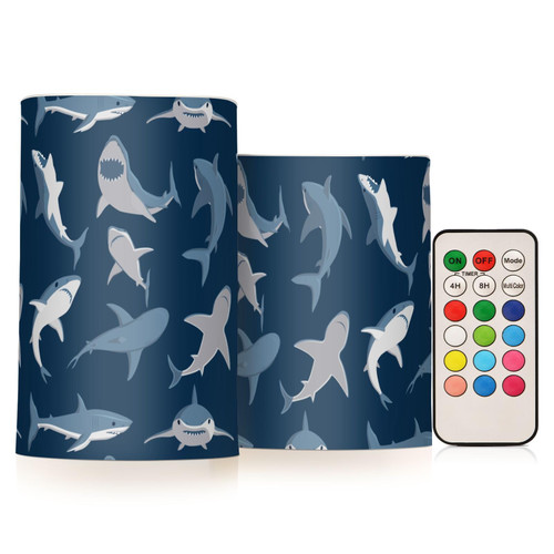DOMIKING Shark Sea Fish Flameless Candles with Remote Control Electric Led Candles with Timer Battery Operated Flickering Tea Light Candles for Votive Centerpiece Home Decor 2 PCS