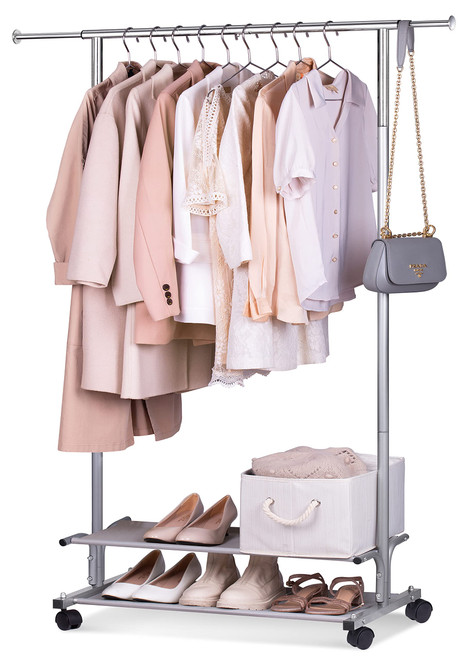MISSLO 2 Shelves Clothing Racks for Hanging Clothes Hanger Rack Rolling Garment Rack Heavy Duty Metal Wardrobe Rack, Silver MISSLO 2 Shelves Clothing Racks for Hanging Clothes Hanger Rack Rolling Garment Rack Heavy Duty Metal Wardrobe Rack, Silver