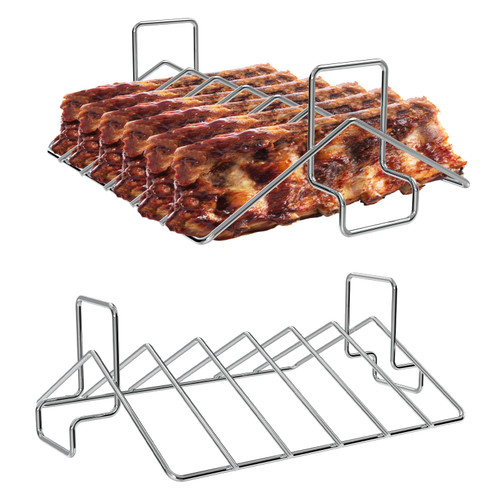Rib Rack "V", Turkey Roasting Rack for Big Green Egg, Stainless Steel Roasting Stand, Holds 6 Ribs for Grilling & Smoking, Roast Rack Dual-Purpose for Large/XLarge BGE, 18" or Bigger Kamado Grill