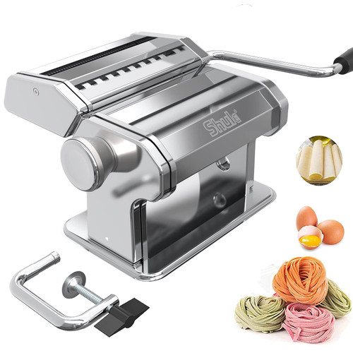 Shule Pasta Maker Machine Stainless Steel Manual Noodle Makers Include Pasta Roller, Cutter, Hand Crank and 7 Adjustable Thickness Setting