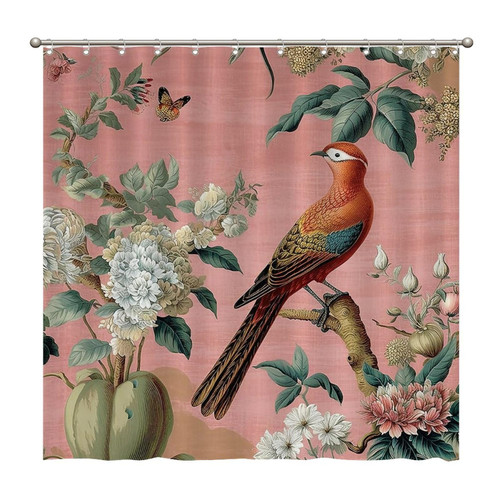 72x72 Inch Shower Curtains Manor Blush Chinoiserie Peacock Bird Floral Waterproof Fabric Shower Curtain Polyester Fabric with Hooks, Bathroom Curtain Decor, Shower Curtain Sets Machine Washable