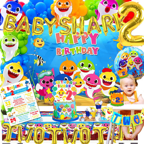 131pcs Baby Shark 2nd Birthday Decorations Supplies, Baby Shark Two Two Two Party Decorations,Baby Shark Cake Topper,Baby Shark Balloons,Backdrop,Tablecloth for Boy Girl Ocean Themed Party Supplies 131pcs Baby Shark 2nd Birthday Decorations Supplies, Baby Shark Two Two Two Party Decorations,Baby Shark Cake Topper,Baby Shark Balloons,Backdrop,Tablecloth for Boy Girl Ocean Themed Party Supplies