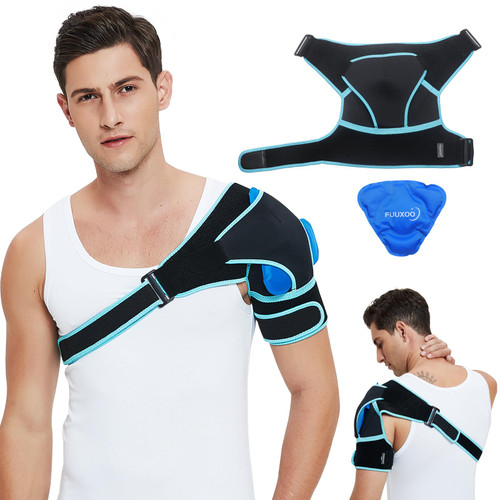 FUUXOO Shoulder Brace Support Ice Pack and Compression Sleeve,Rotator Cuff for Men&Women,for AC Joint Pain Relief,Arm Stability,Injuries&Tears,Bursitis,Swelling,Tendonitis,Reusable and Adjustable (S/M)