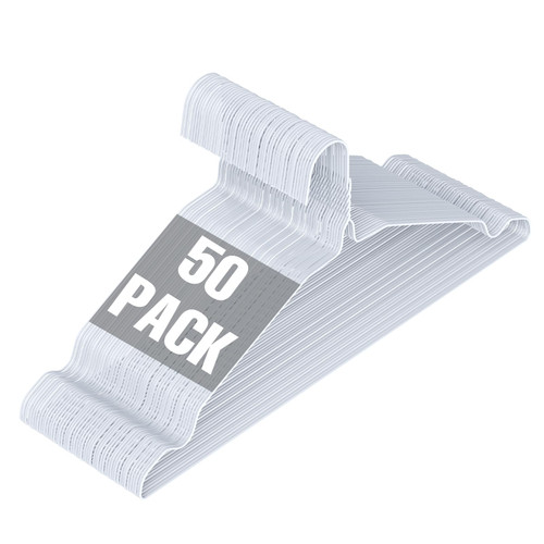 SPECILITE Wire Hangers 50 Pack, Metal Wire Clothes Hanger Bulk for Coats, Space Saving Metal Hangers Non Slip 16.7 Inch Ultra Thin, for Standard Size Suits, Shirts, Pants, Skirts-White