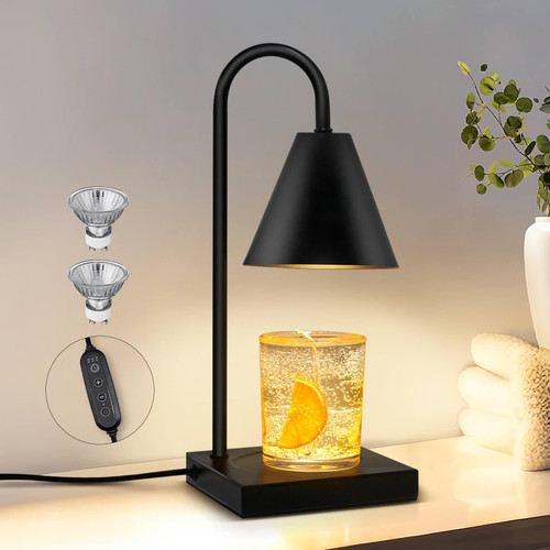 AIEWEV Candle Warmer Lamp with Timer,Black Electric Lamp Candle Warmer with 2 Bulbs,Vintage Dimmable Wax Melt Warmer Candle Melting Lamp for Decor Bedroom Home Gifts