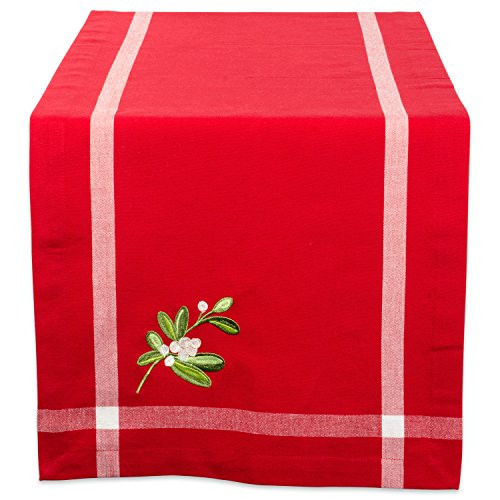 Embroidered Mistletoe 100% Cotton, Machine Washable, Table Runner For Dinner Parties, Christmas, and Holidays - 14x108"