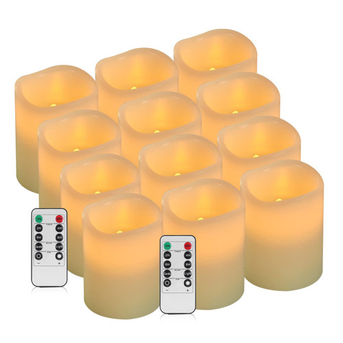 OFUNIC Flameless Candles Battery Operated Candles, Set of 12 (D:3" X H:4") Battery Operated Candles, Pillar Ivory Real Wax Candles with Remote and Timer for Home Decoration OFUNIC Flameless Candles Battery Operated Candles, Set of 12 (D:3" X H:4") Battery Operated Candles, Pillar Ivory Real Wax Candles with Remote and Timer for Home Decoration