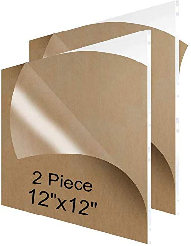 Acrylic Sheet Clear Cast (Set of 2) 12" x 12" Square Panel 1/4" Thick 6 mm Plastic Board Transparent for Signs, DIY Display Projects, Craft, Easy to Cut